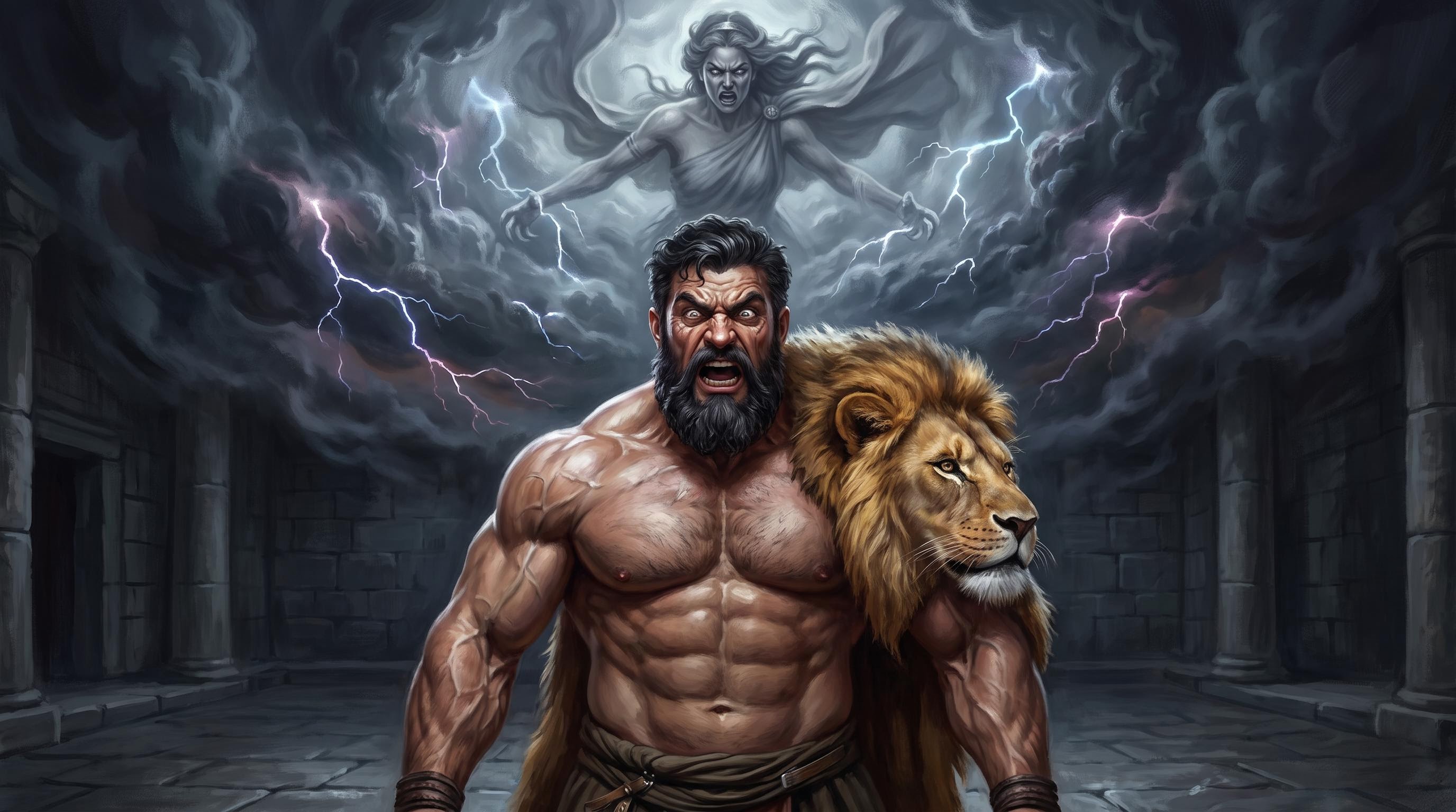Hera's curse of madness overtaking Hercules