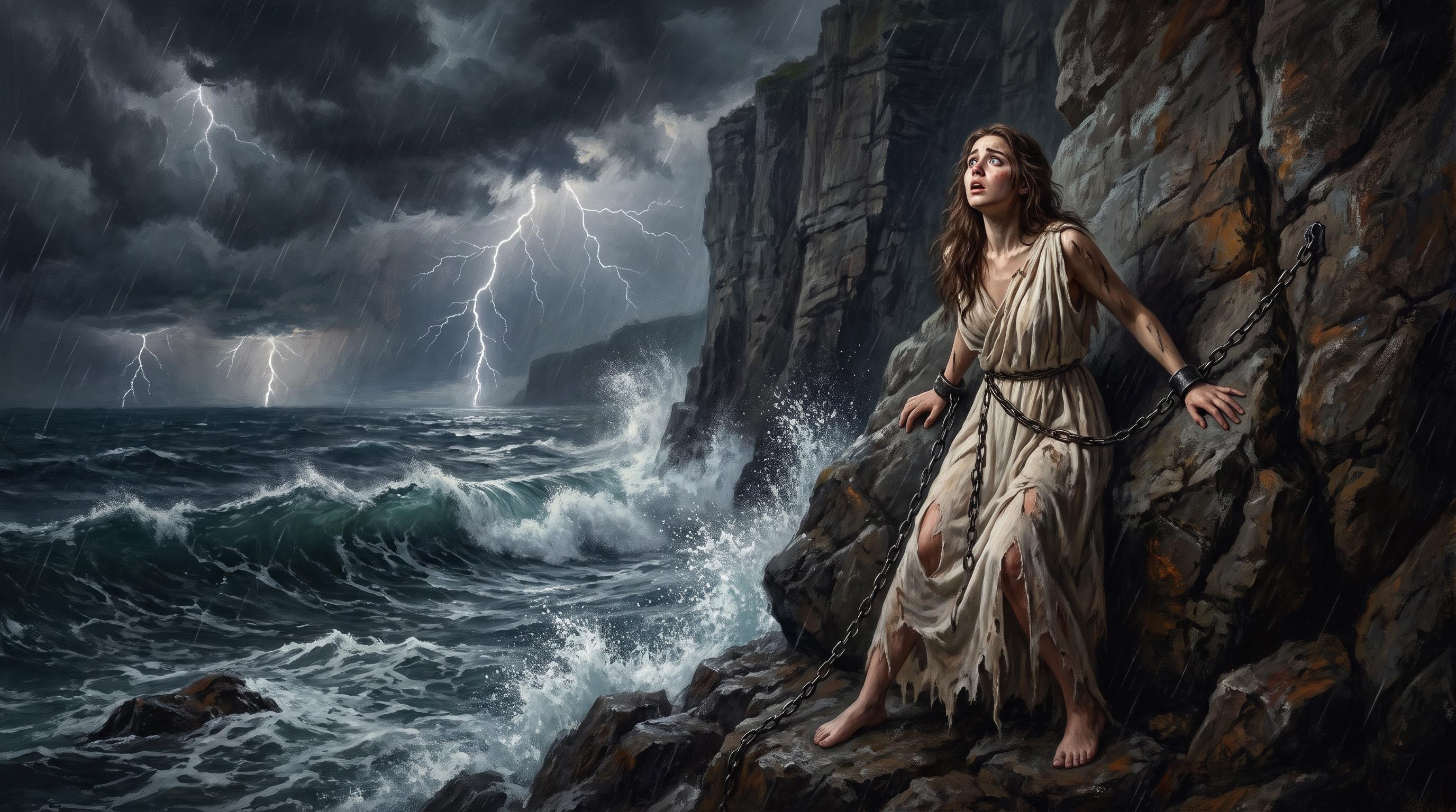Andromeda chained to a sea cliff